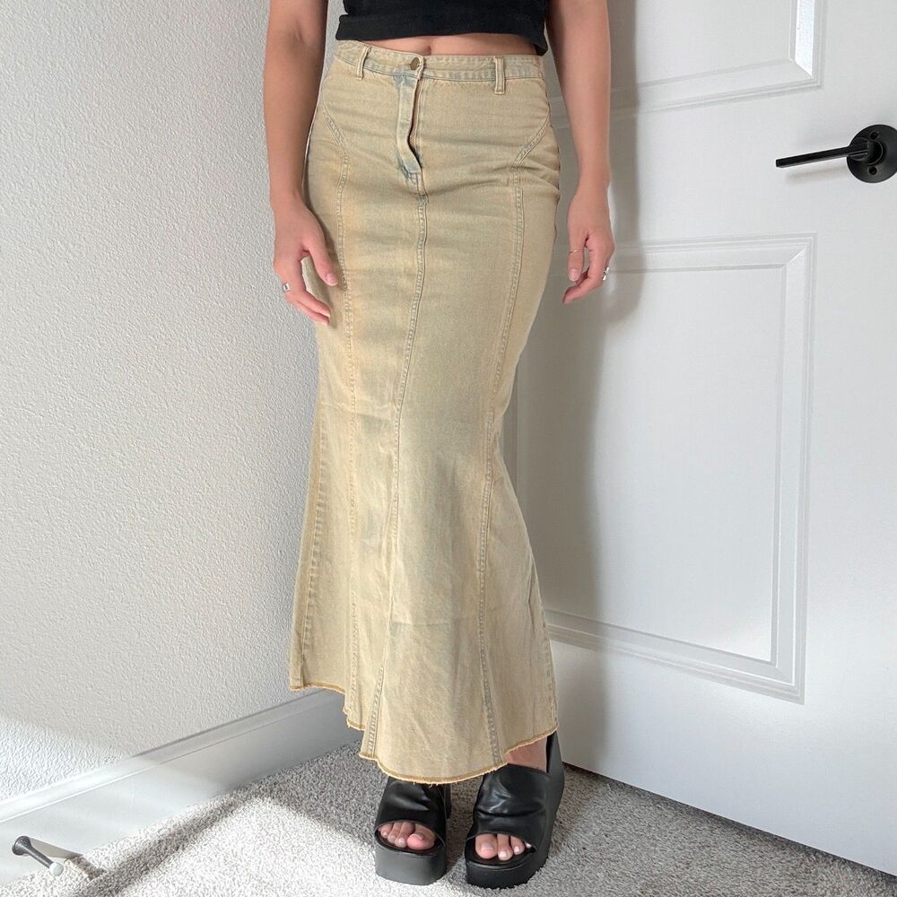 VG Jeans Vintage Acid Wash Maxi Denim Jean Skirt Size 6 Y2K 2000s Mermaid Boho